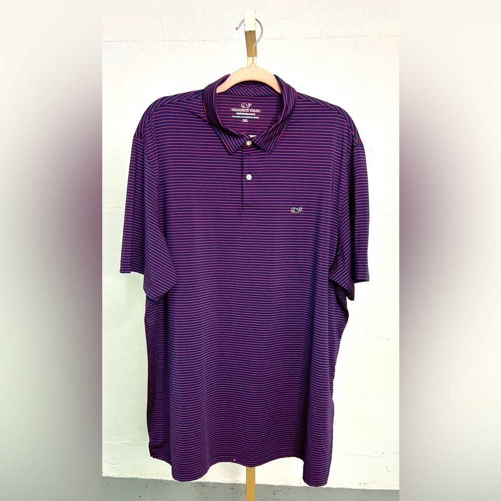 Vineyard Vines Men's Performance Golf Polo Navy with Red Stripes Size 2XL